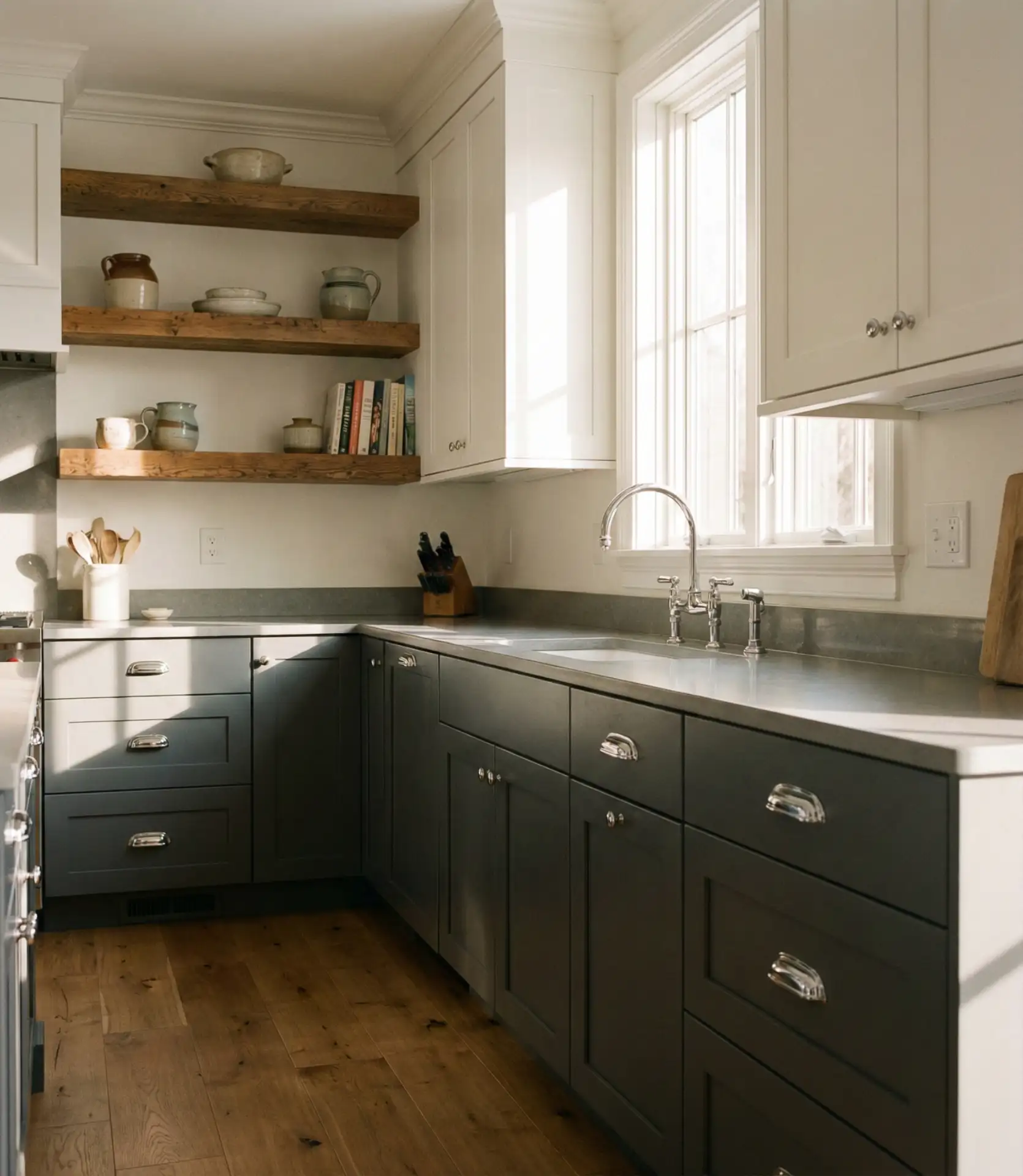 White Kitchen with Gray and Wood Balance 2