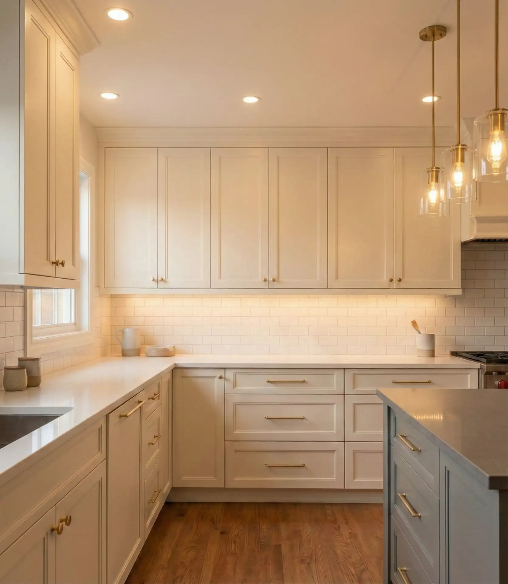 White Kitchen with Layered Lighting Design 1