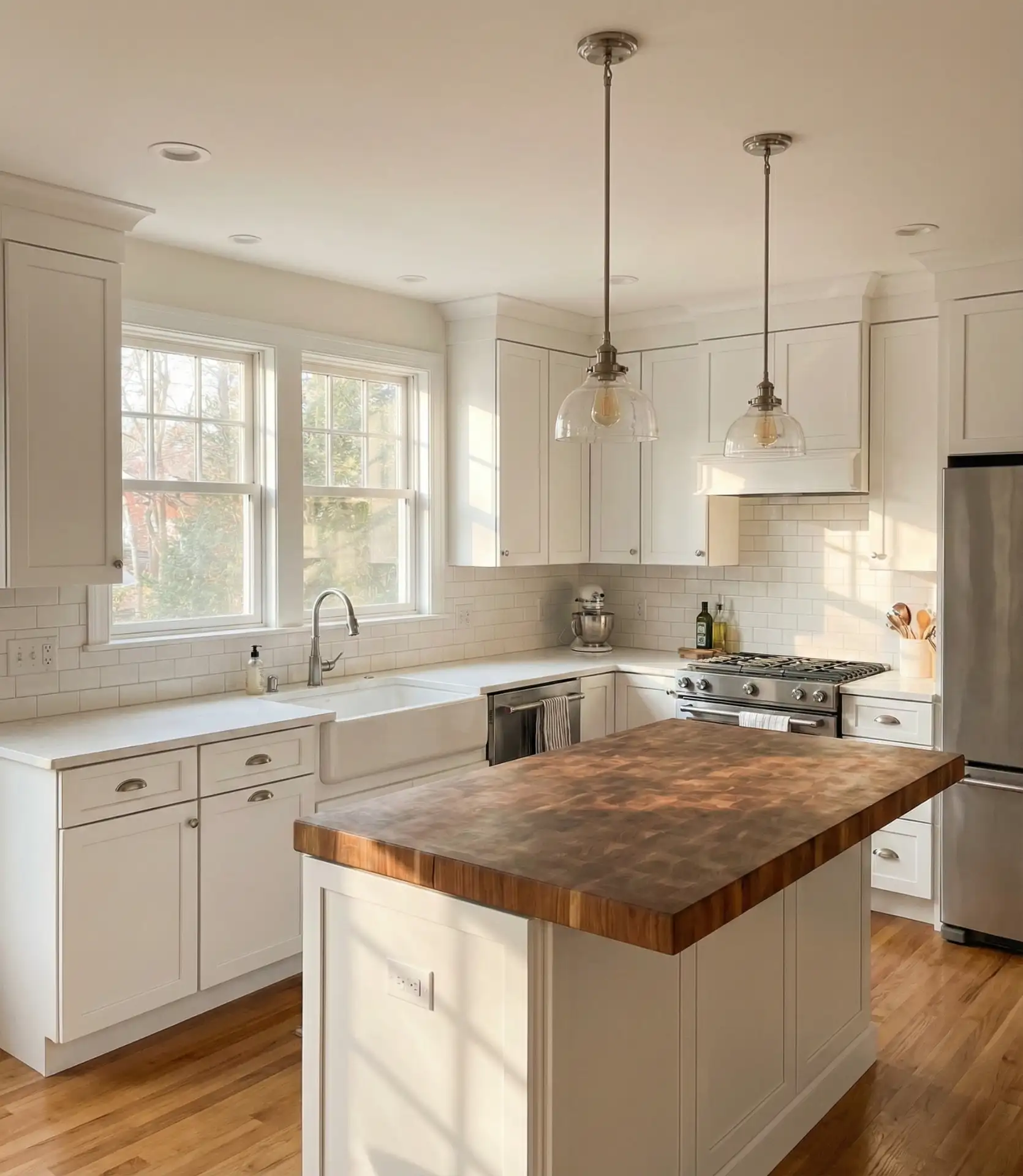 White Kitchen with Mixed Countertop Materials 1