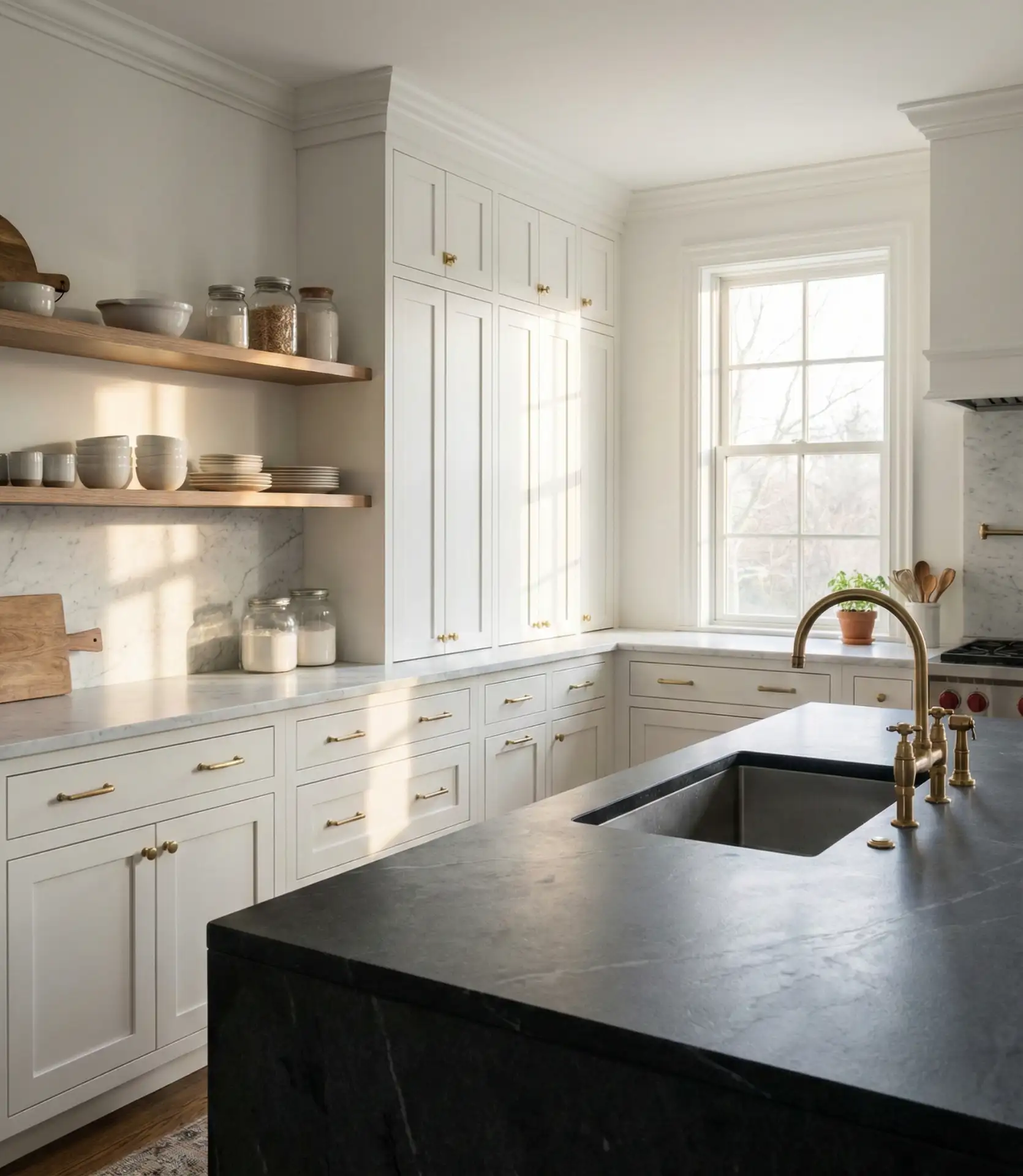 White Kitchen with Mixed Countertop Materials 2