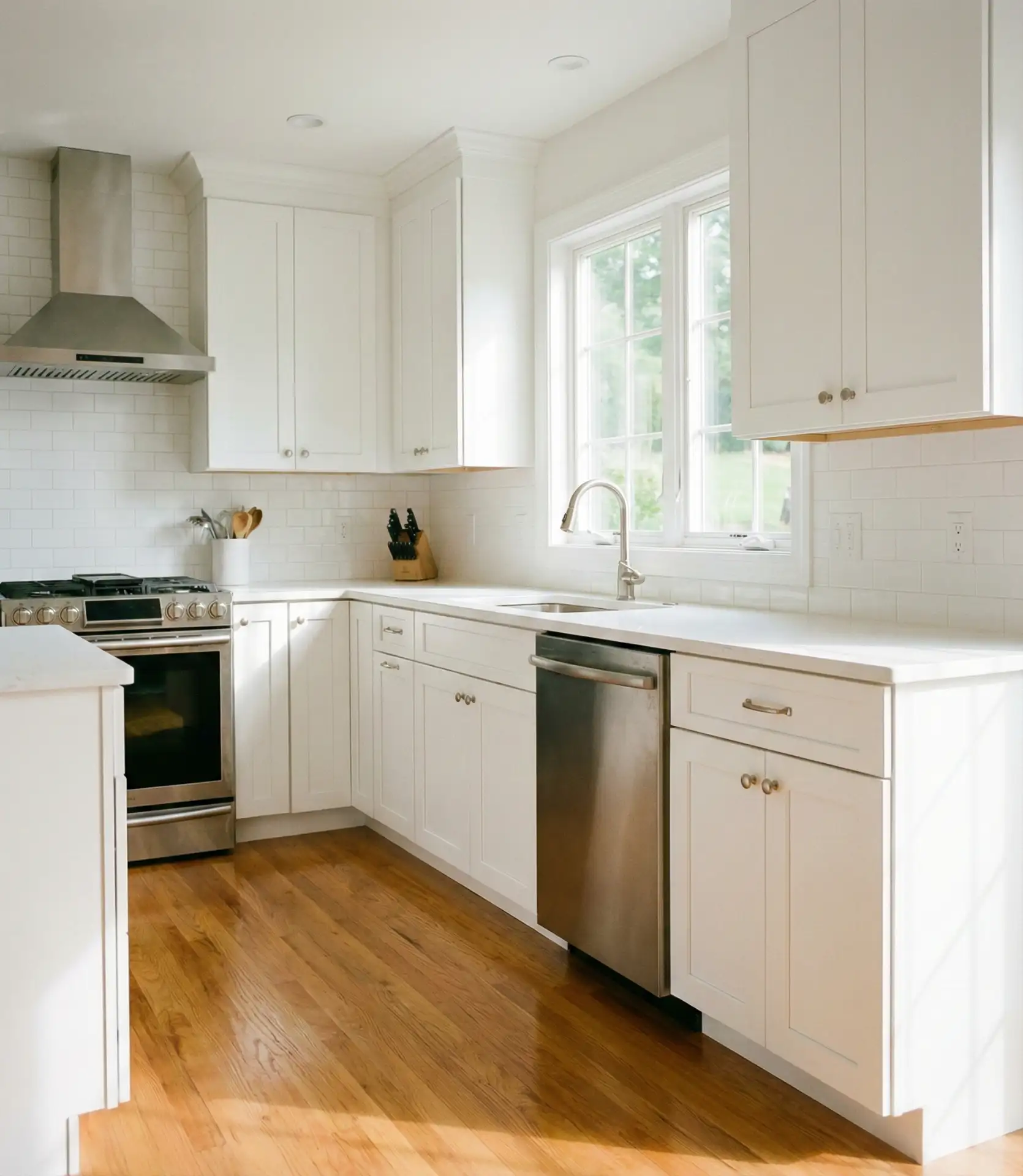 White Kitchen with Oak Flooring 1