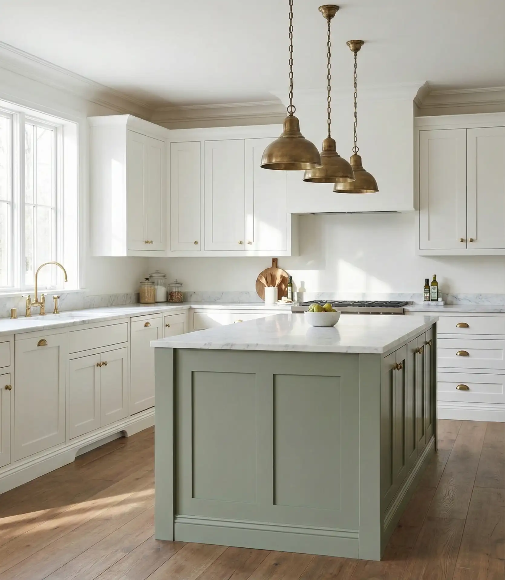 White Kitchen with Sage Green Accents 1
