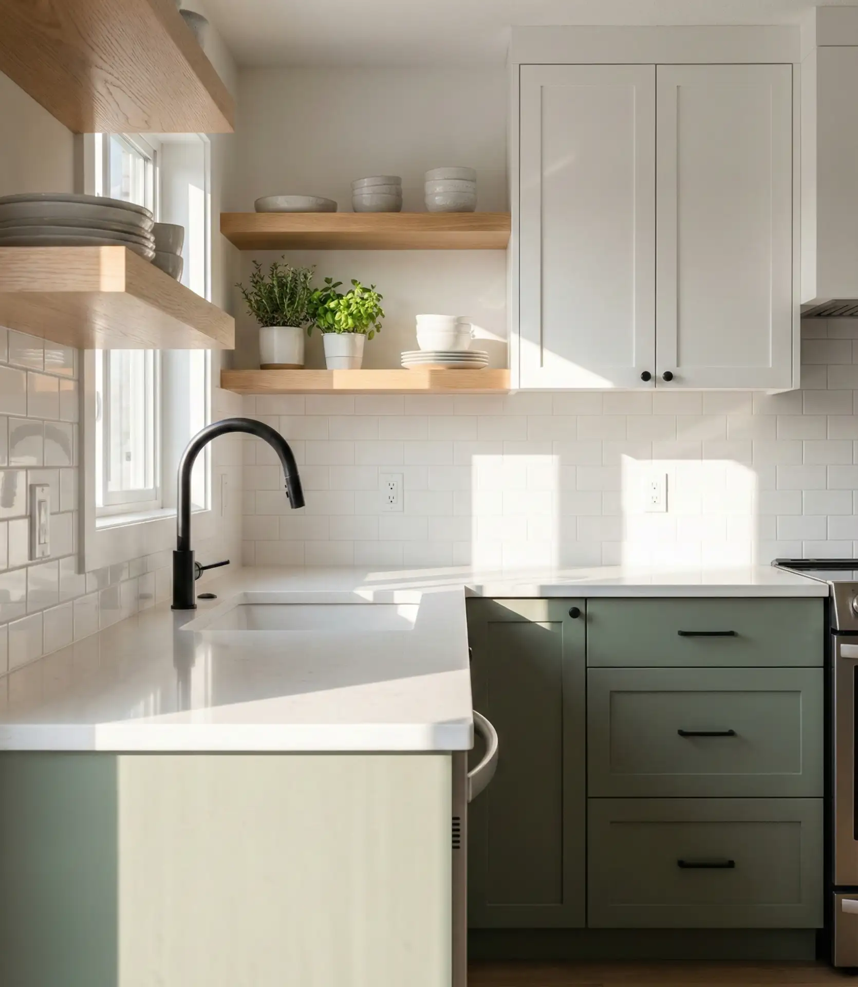 White Kitchen with Sage Green Accents 2