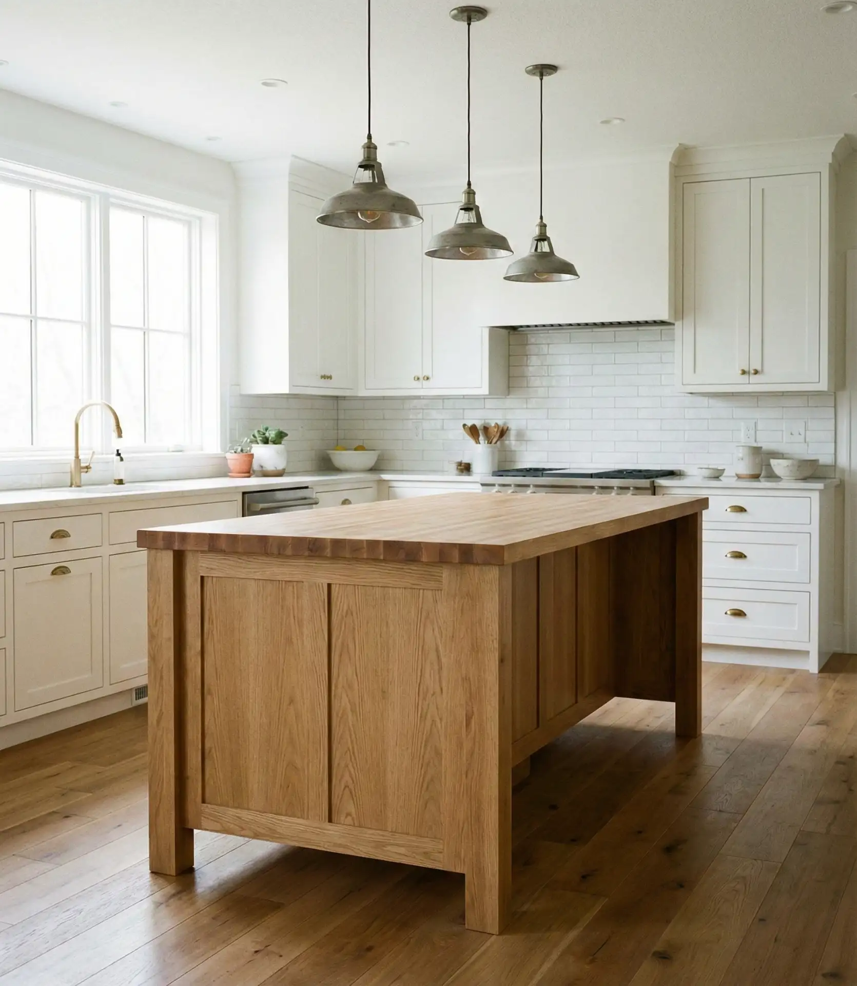 White Kitchen with Wood Island 1