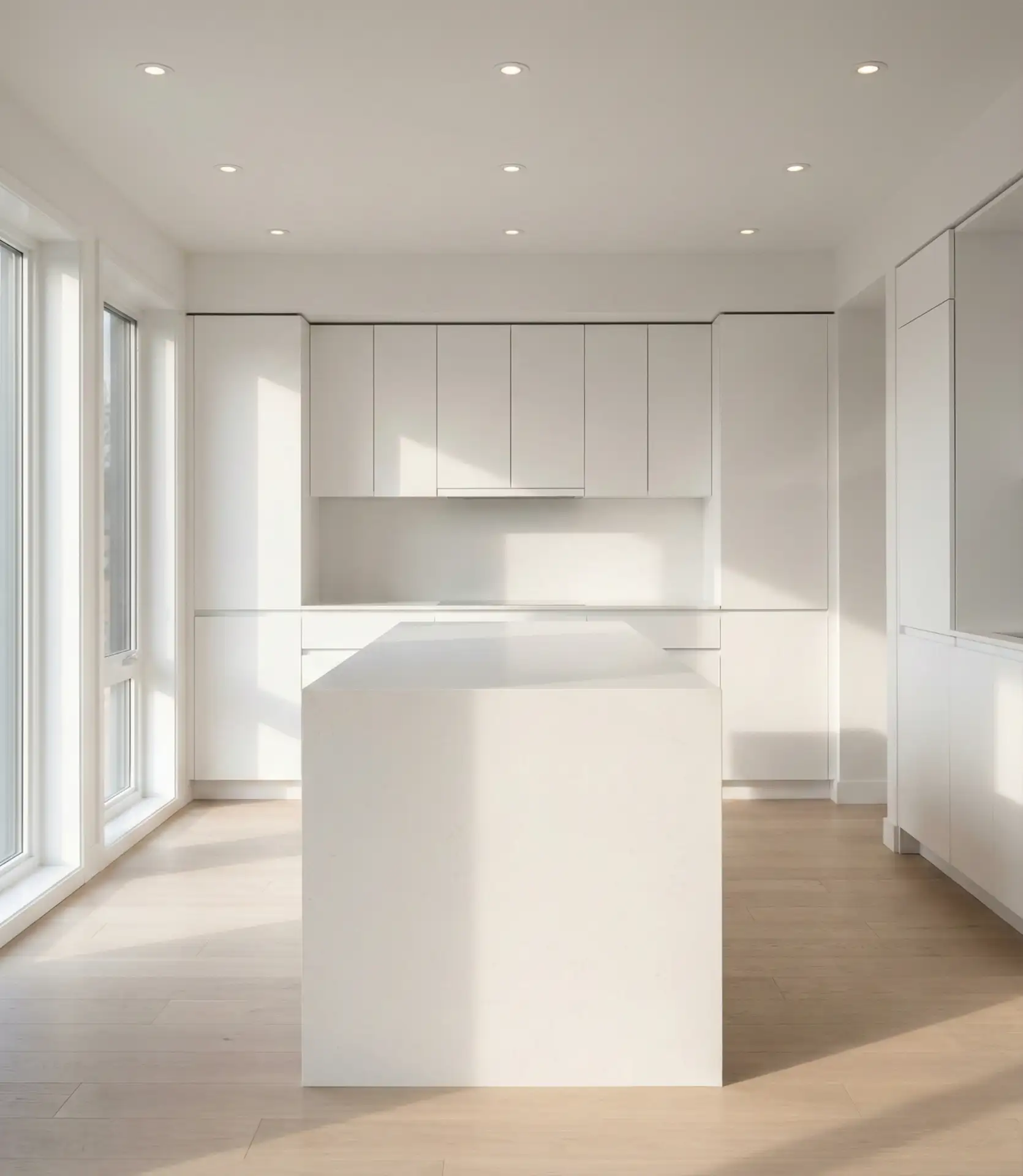 White Minimalist Kitchen with Handleless Cabinets 2