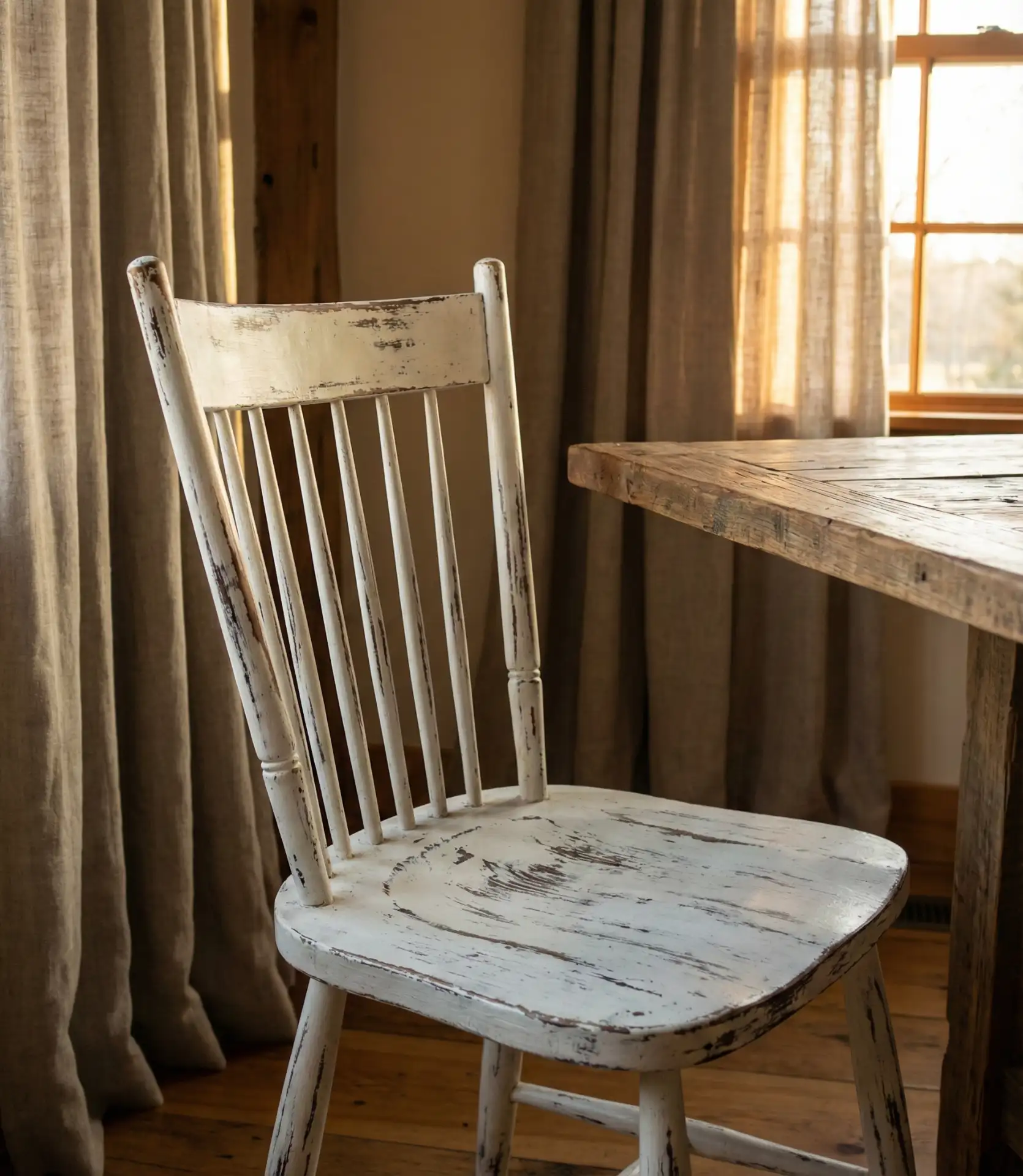 White Painted Farmhouse Chairs with Distressed Finish 1