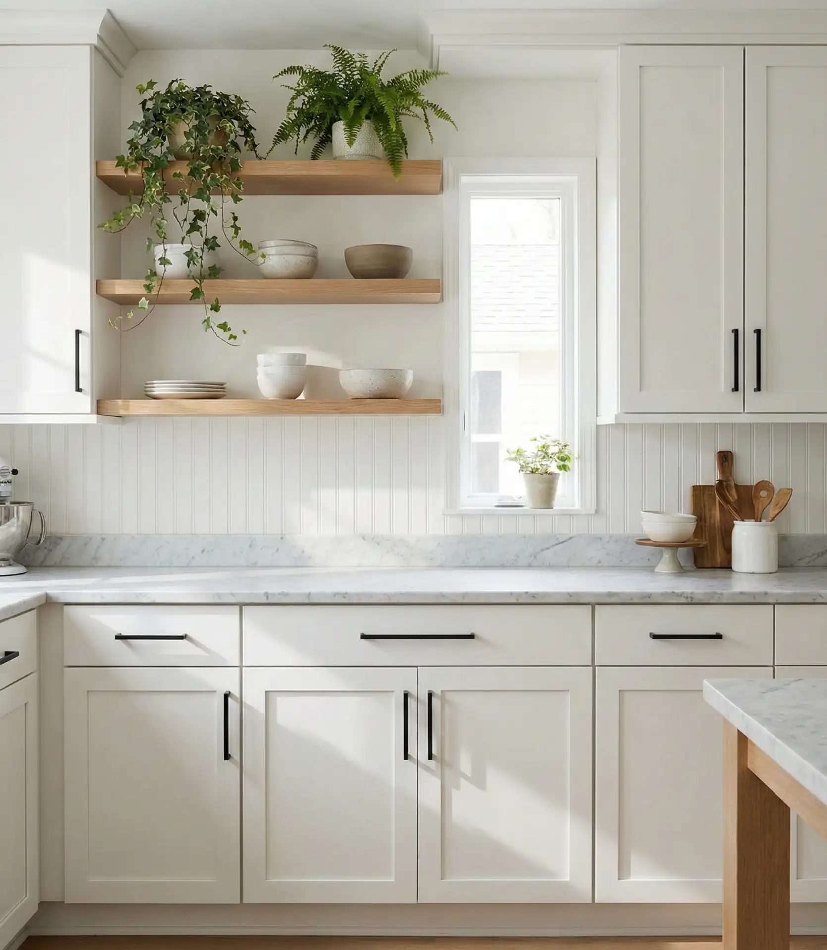 White Shaker Cabinets with Black Hardware 1