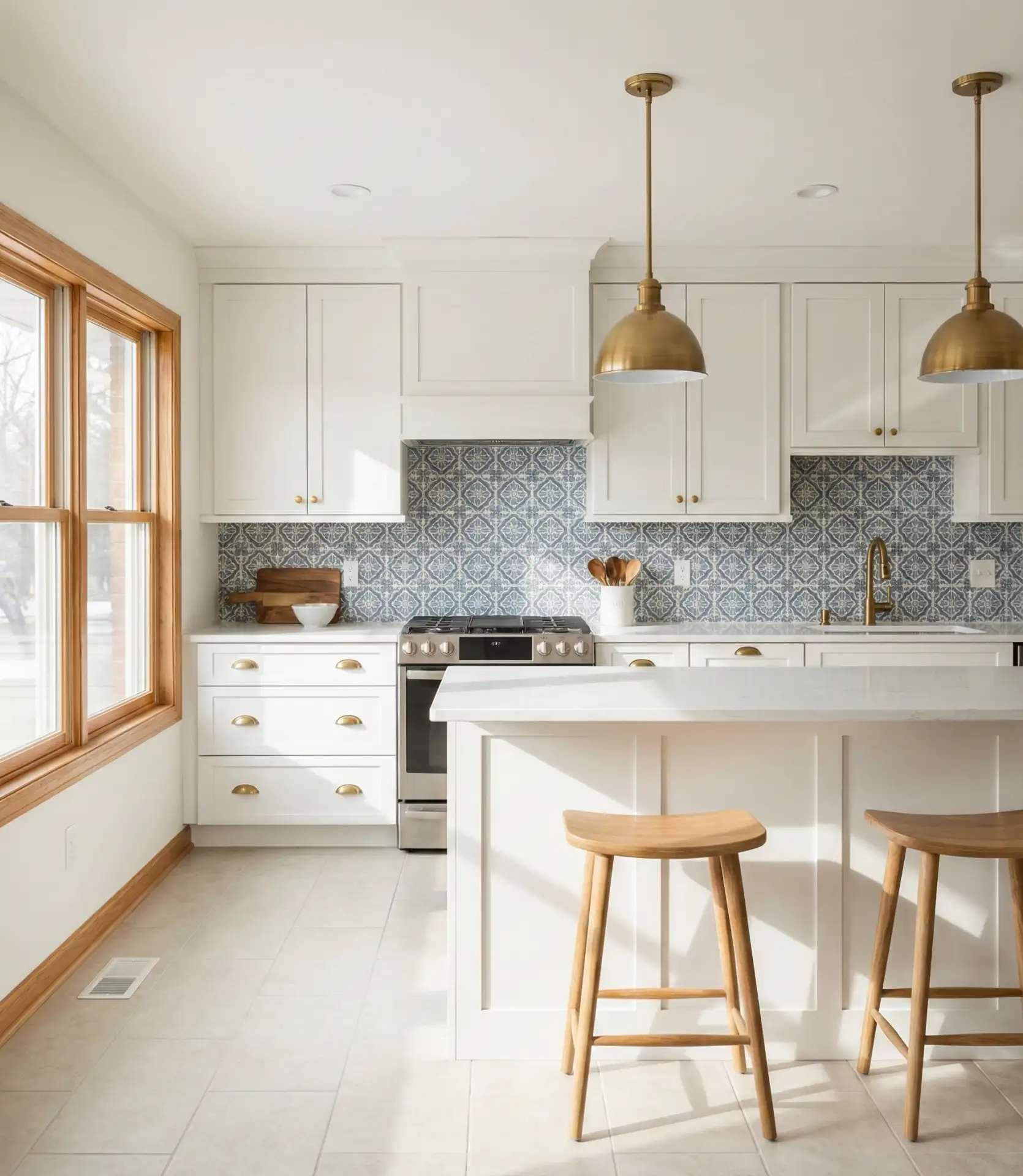 White Shaker Cabinets with Statement Backsplash Ideas 1