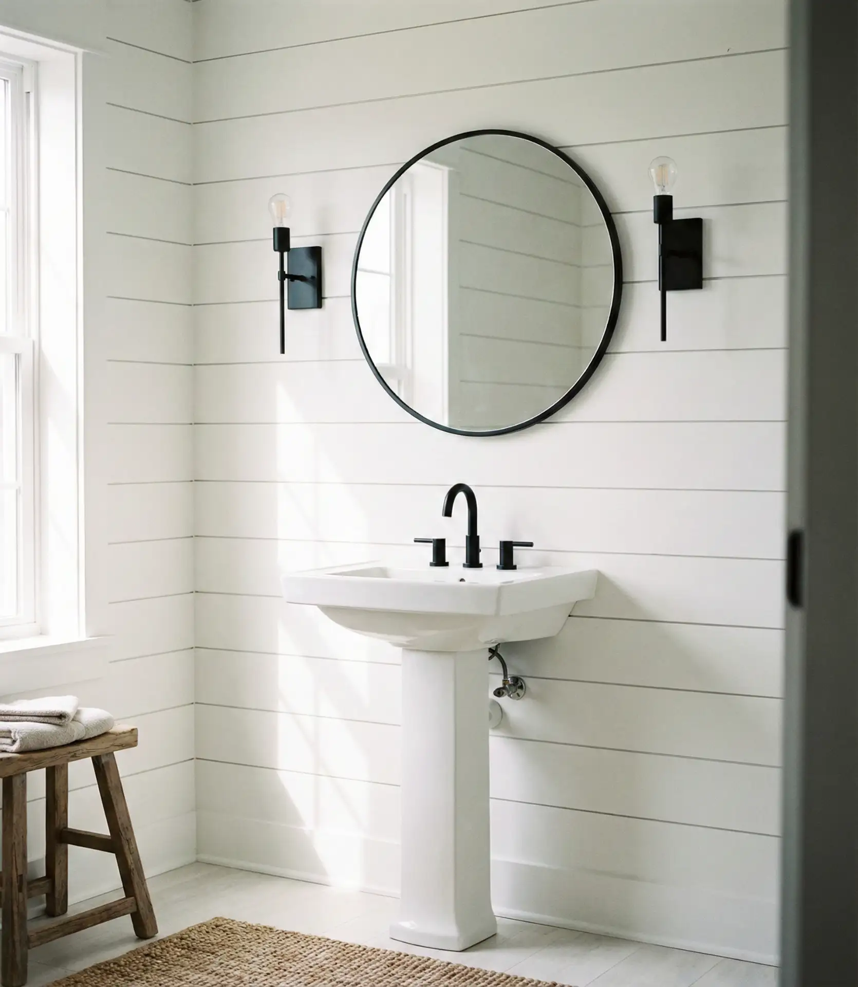 White Shiplap Walls with Black Fixtures 1