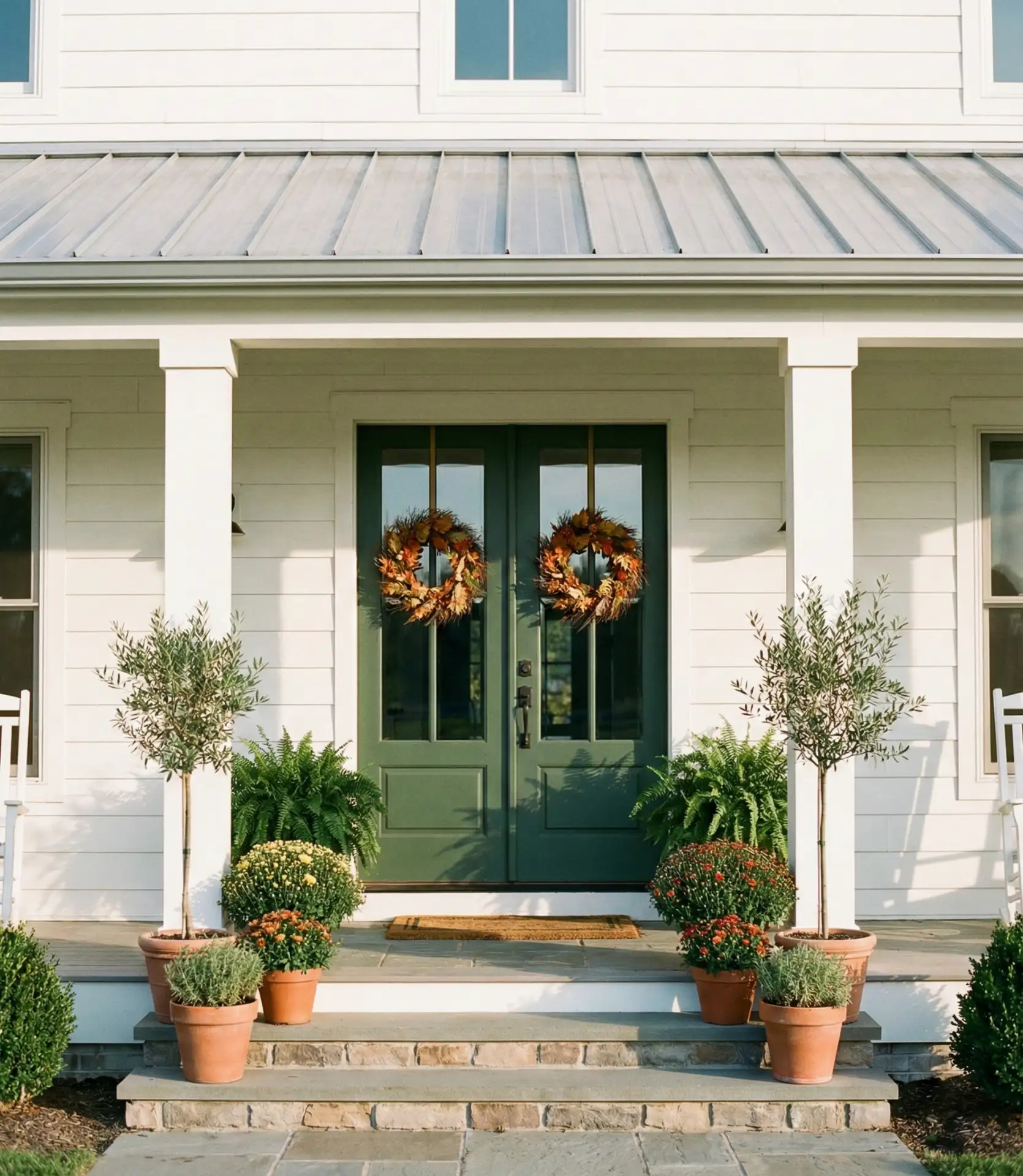 White Shiplap with Colorful Front Door Pop 1