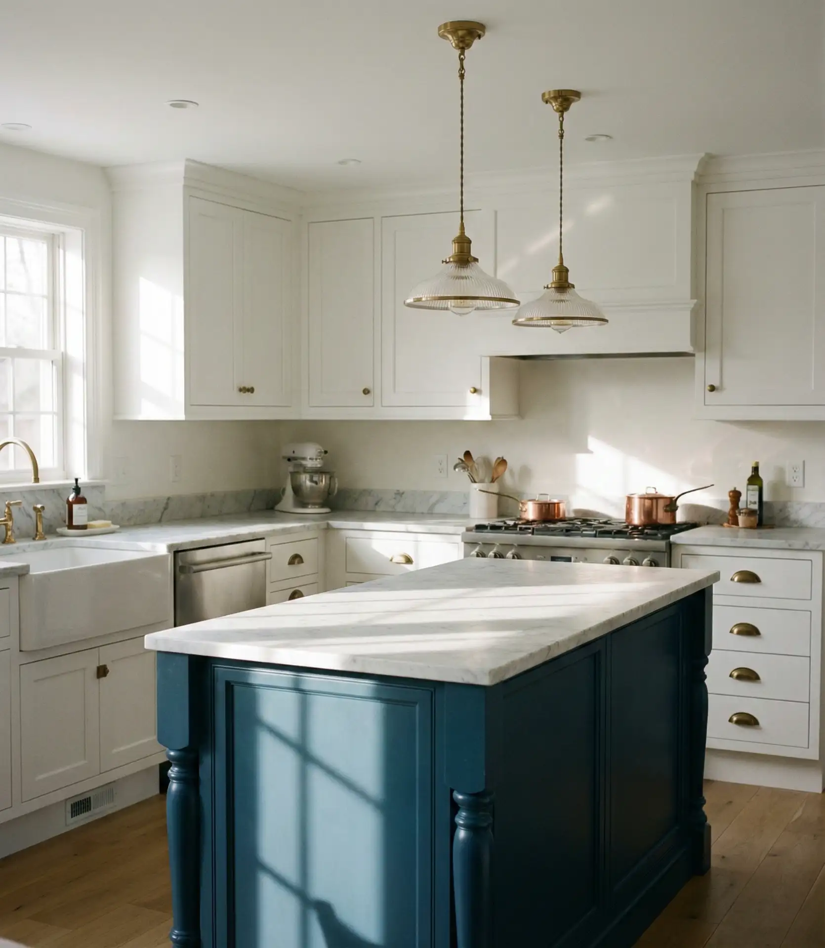White Traditional Kitchen with Furniture-Style Island 2