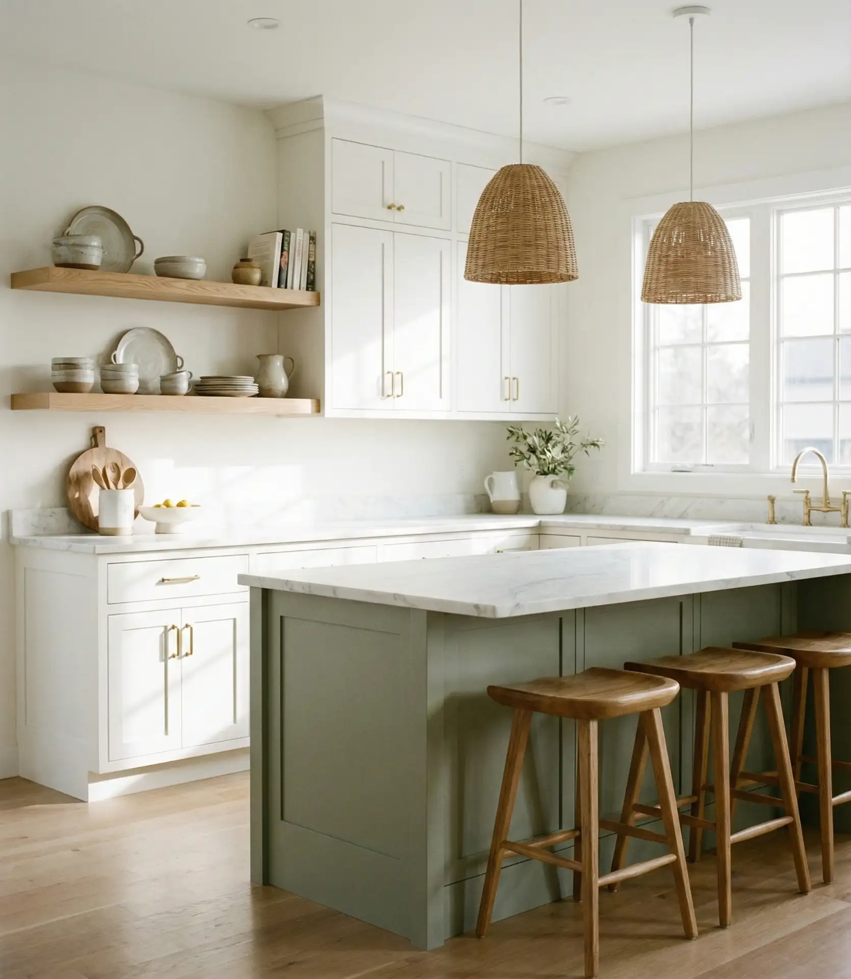 White and Green Color Palette with Natural Wood 2