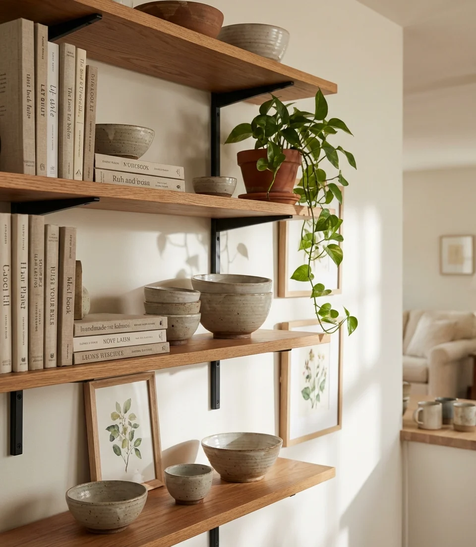 Aesthetic Open Plan with Curated Shelf Displays 2