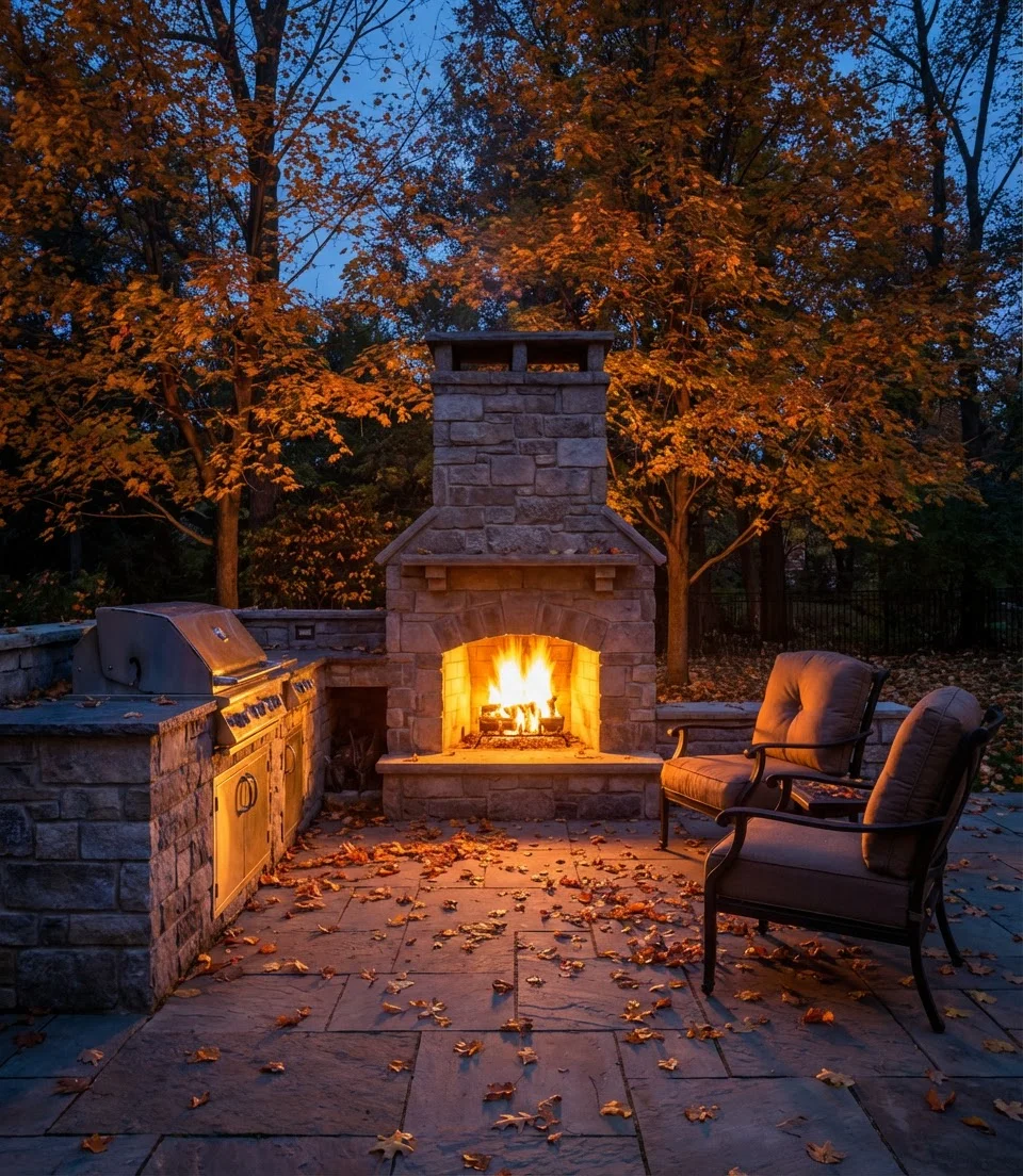 Backyard Kitchen with Outdoor Fireplace 1