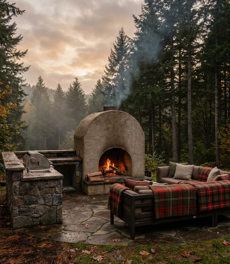 Backyard Kitchen with Outdoor Fireplace 2