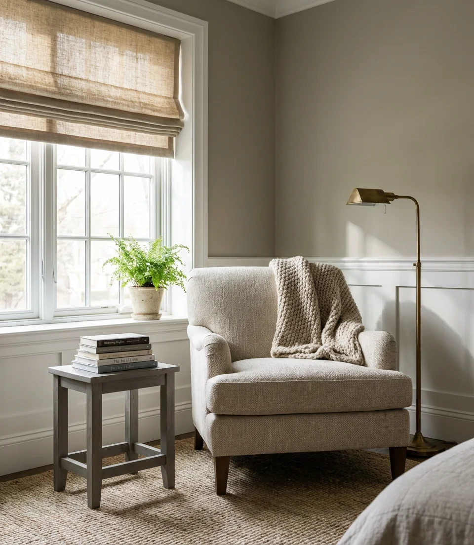 Beige and Gray Soft Transitional Bedroom 2