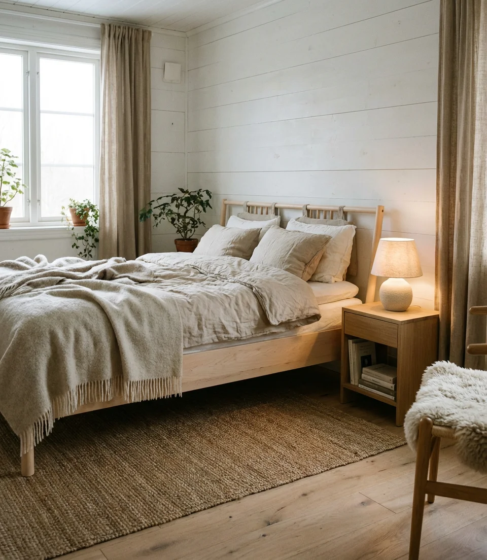 Beige and Light Brown Scandinavian Bedroom 1