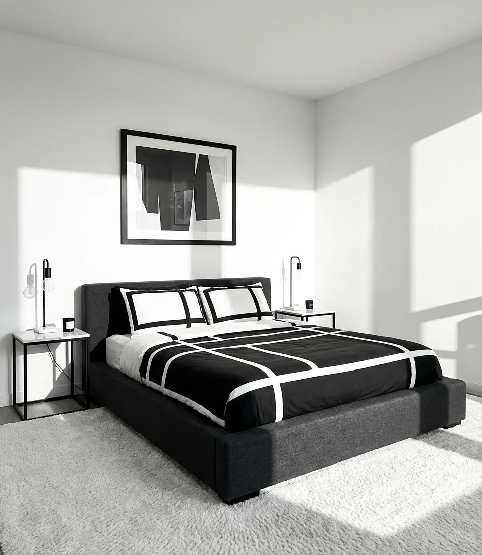 Black White Gray Monochrome Bedroom 1