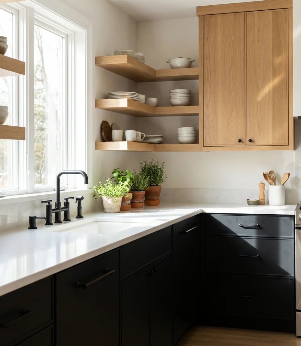 Black and Oak Two-Tone Kitchen 1