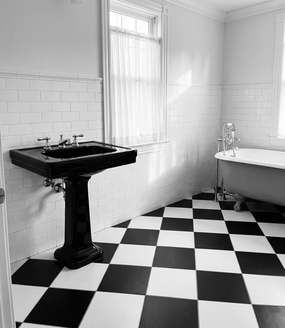 Black and White Classic Bathroom with Bold Pattern 1