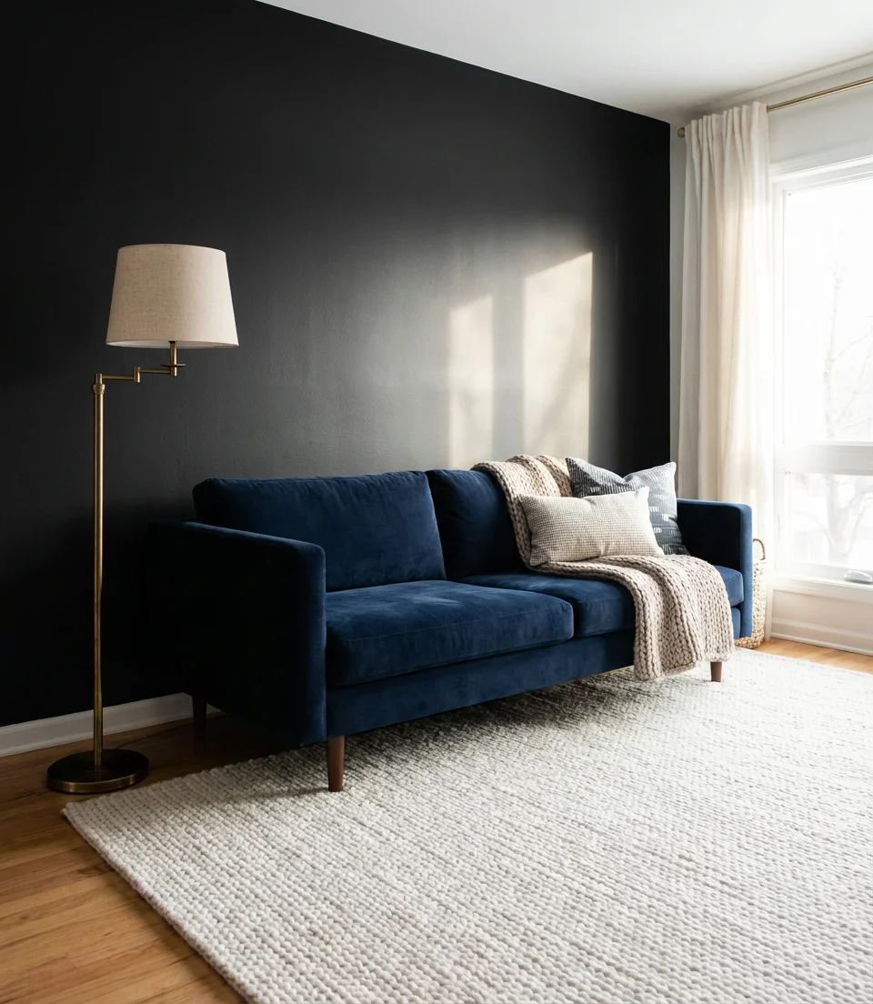 Blue Couch Against Black Drama 1