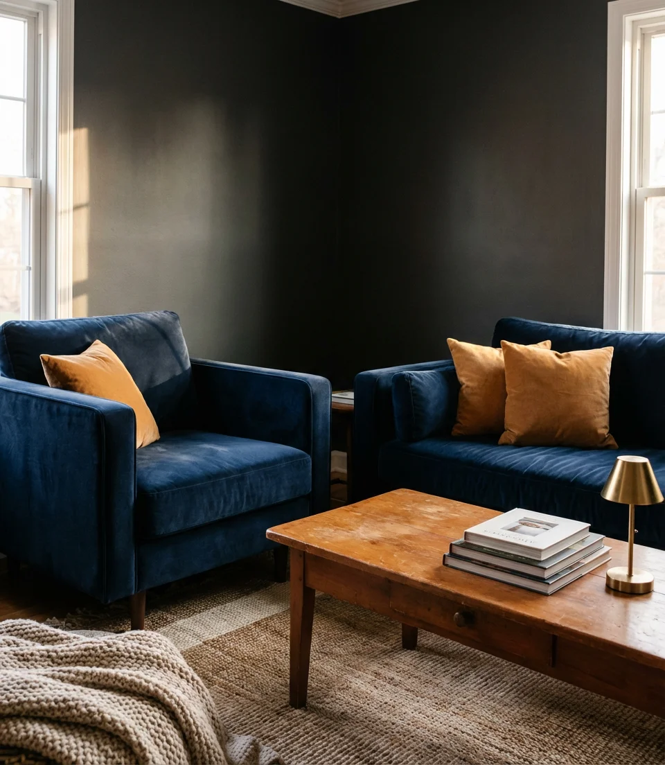 Blue Velvet Statement Sofa 1