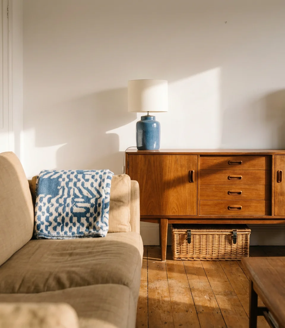 Blue, White, and Brown Warm Living Room 2