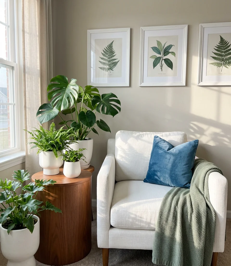 Blue, White, and Green Living Room with Botanical Energy 2