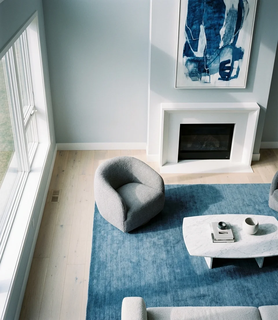 Blue, White, and Grey Living Room with Modern Calm 2