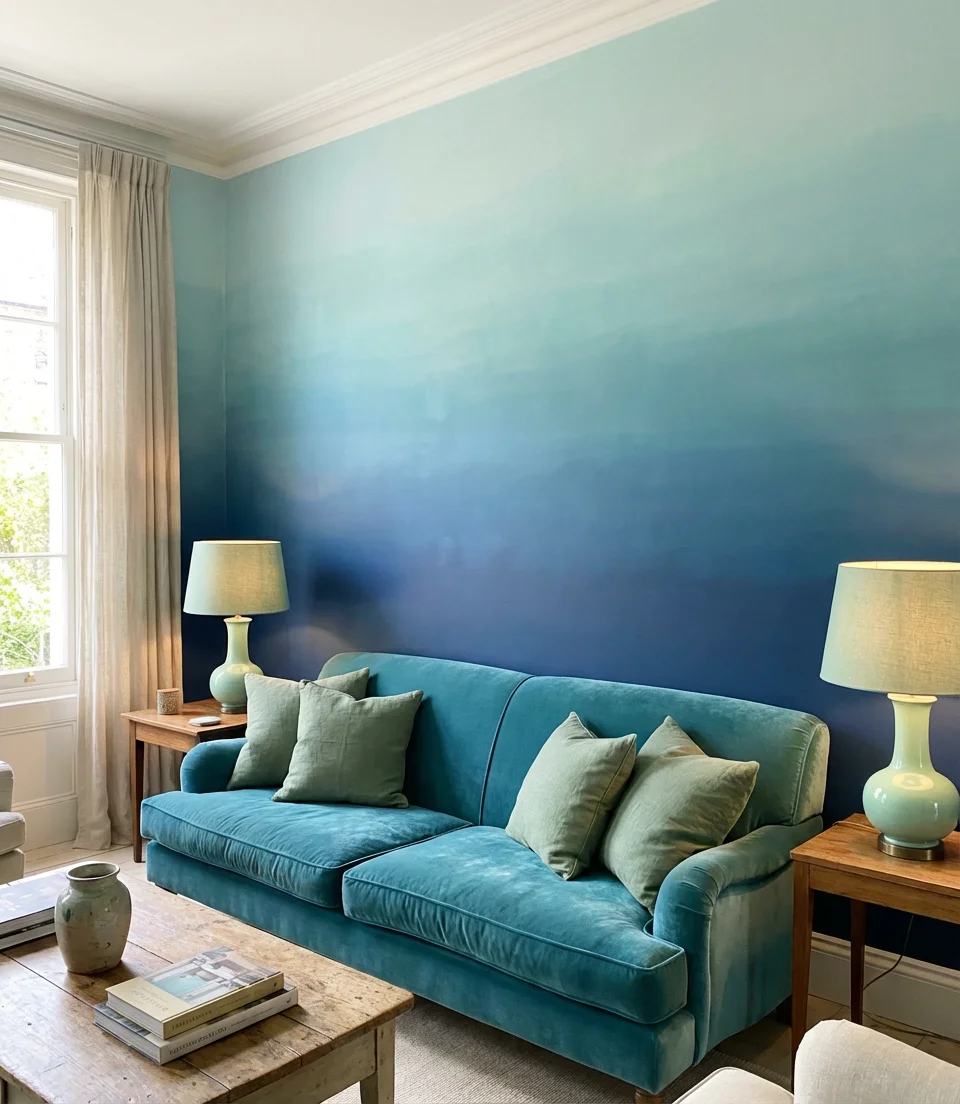 Blue and Green Ombre Gradient Living Room 1