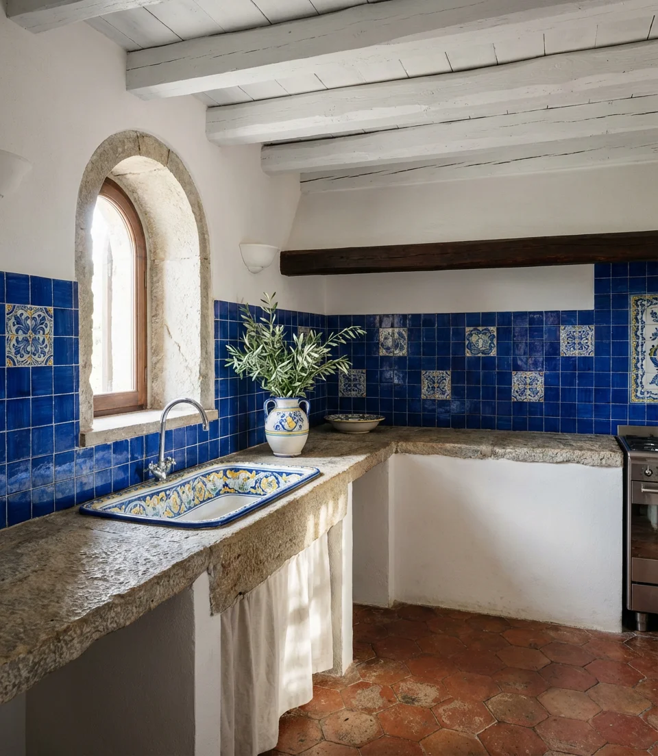 Blue and White Italian Coastal Kitchen 1