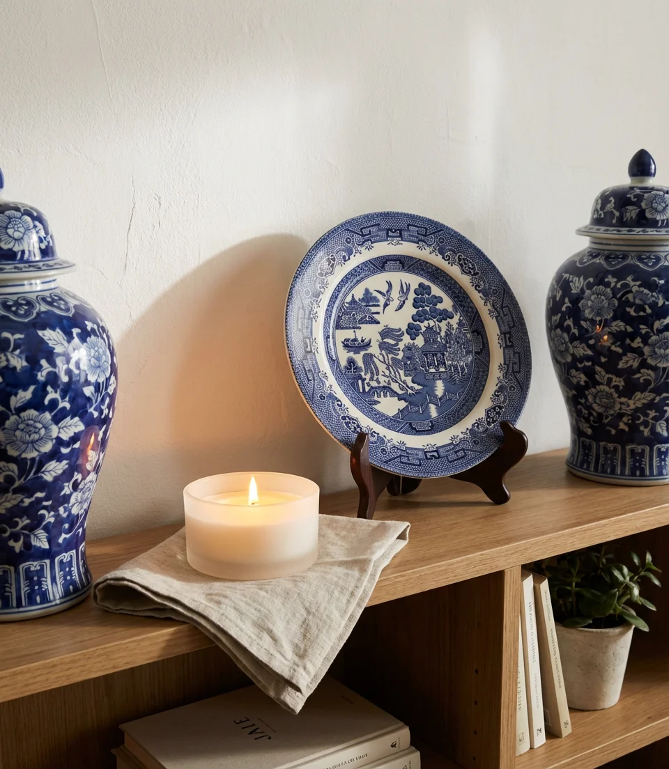 Blue and White Living Room with Chinoiserie Accents 2