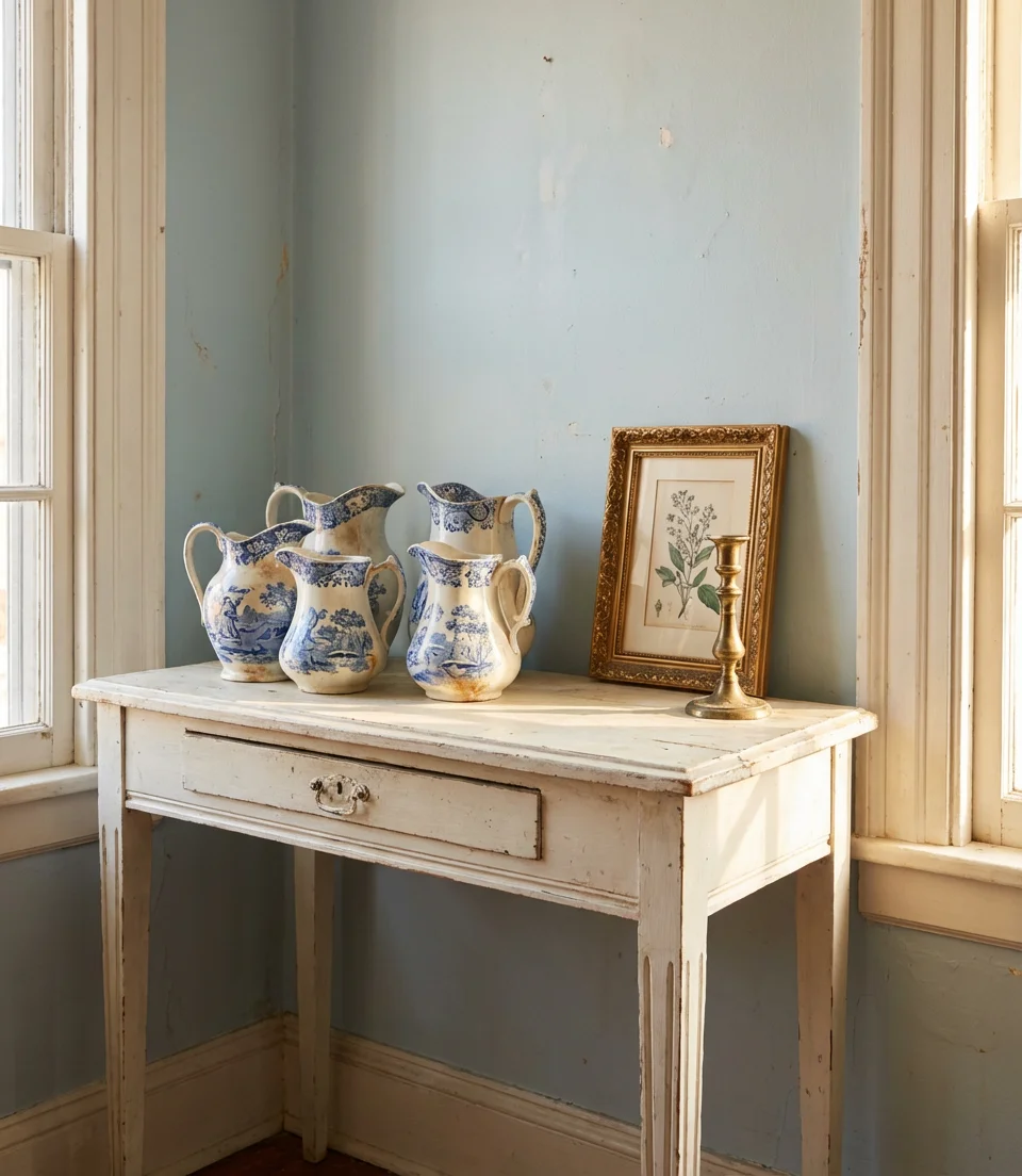 Blue and White Living Room with Vintage and Antique Finds 2