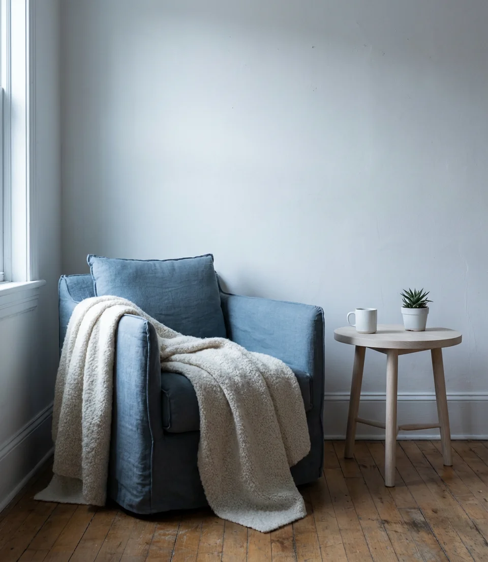 Blue and White Scandinavian-Inspired Minimal Living Room 2