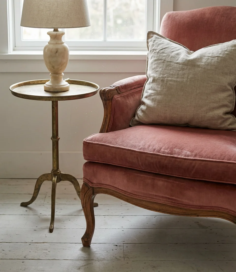 Blush Pink Velvet Chairs with Brass Accents 2