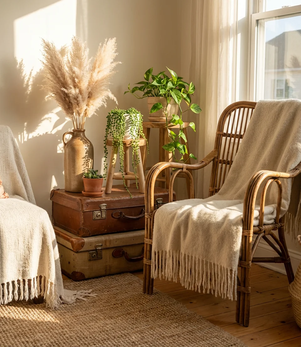Boho Eclectic Living Room with Layered Rugs 2