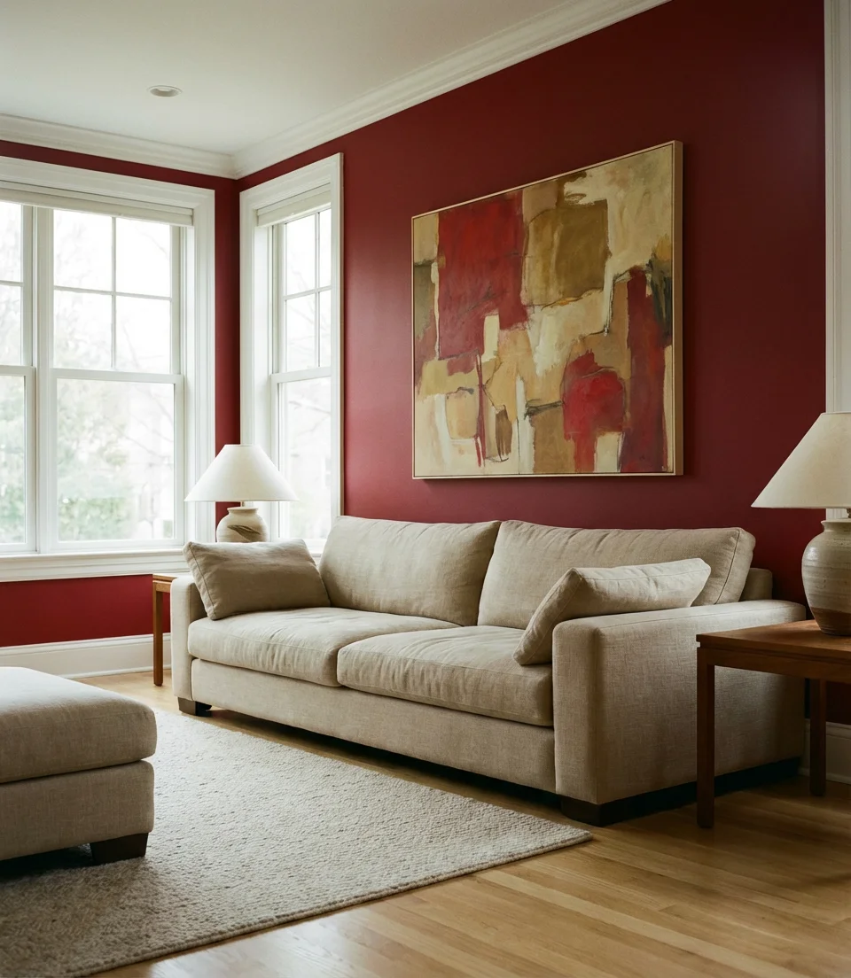Bold Red Accent Wall in a Neutral Room 1