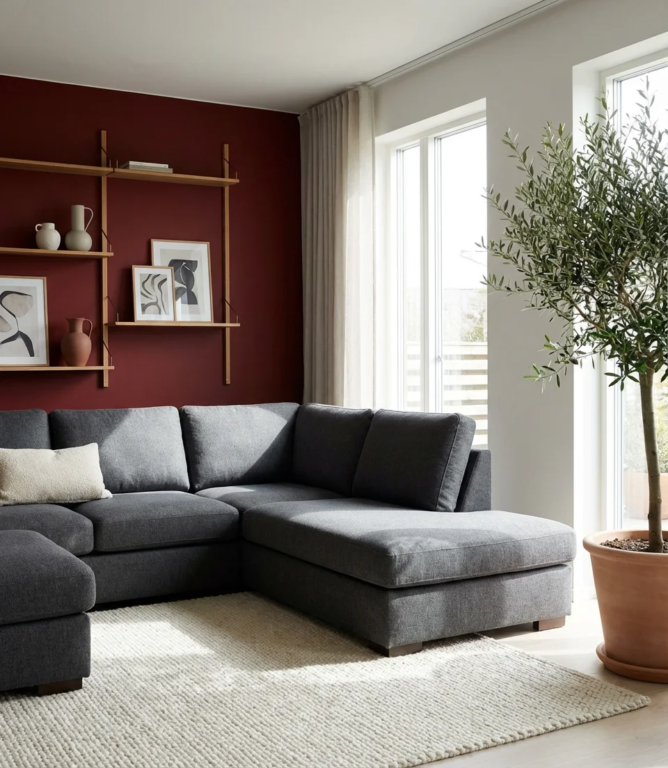 Bold Red Accent Wall in a Neutral Room 2