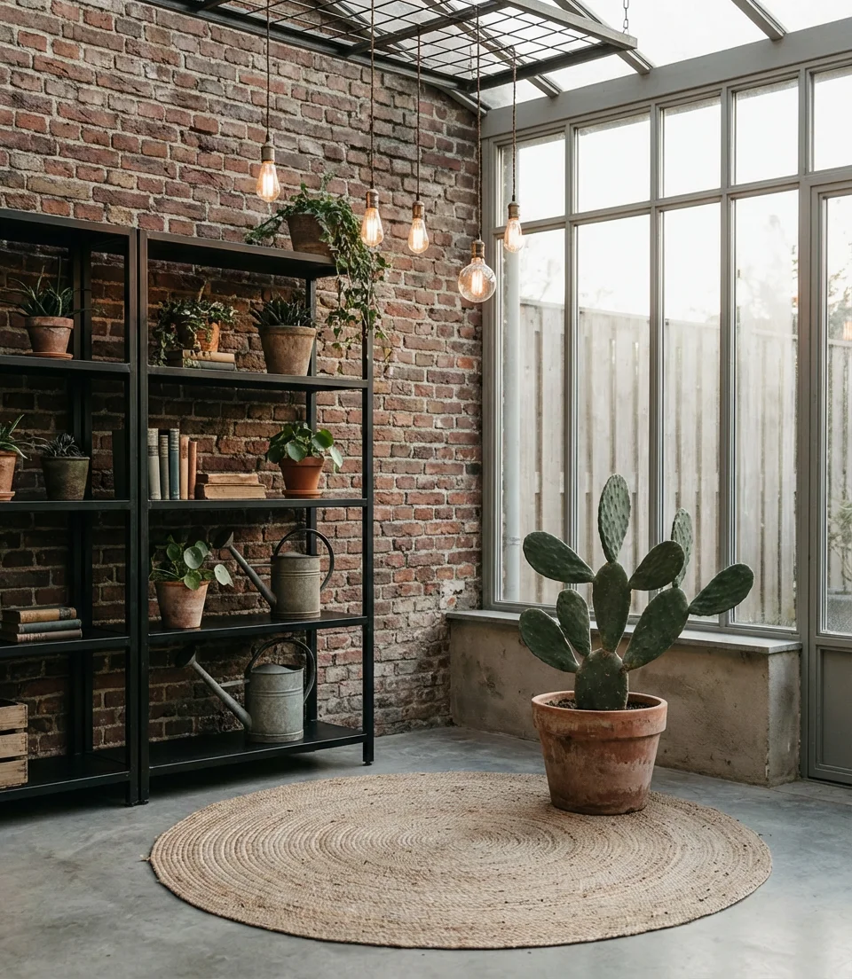 Brick Sunroom with Industrial Accents and Exposed Materials 2