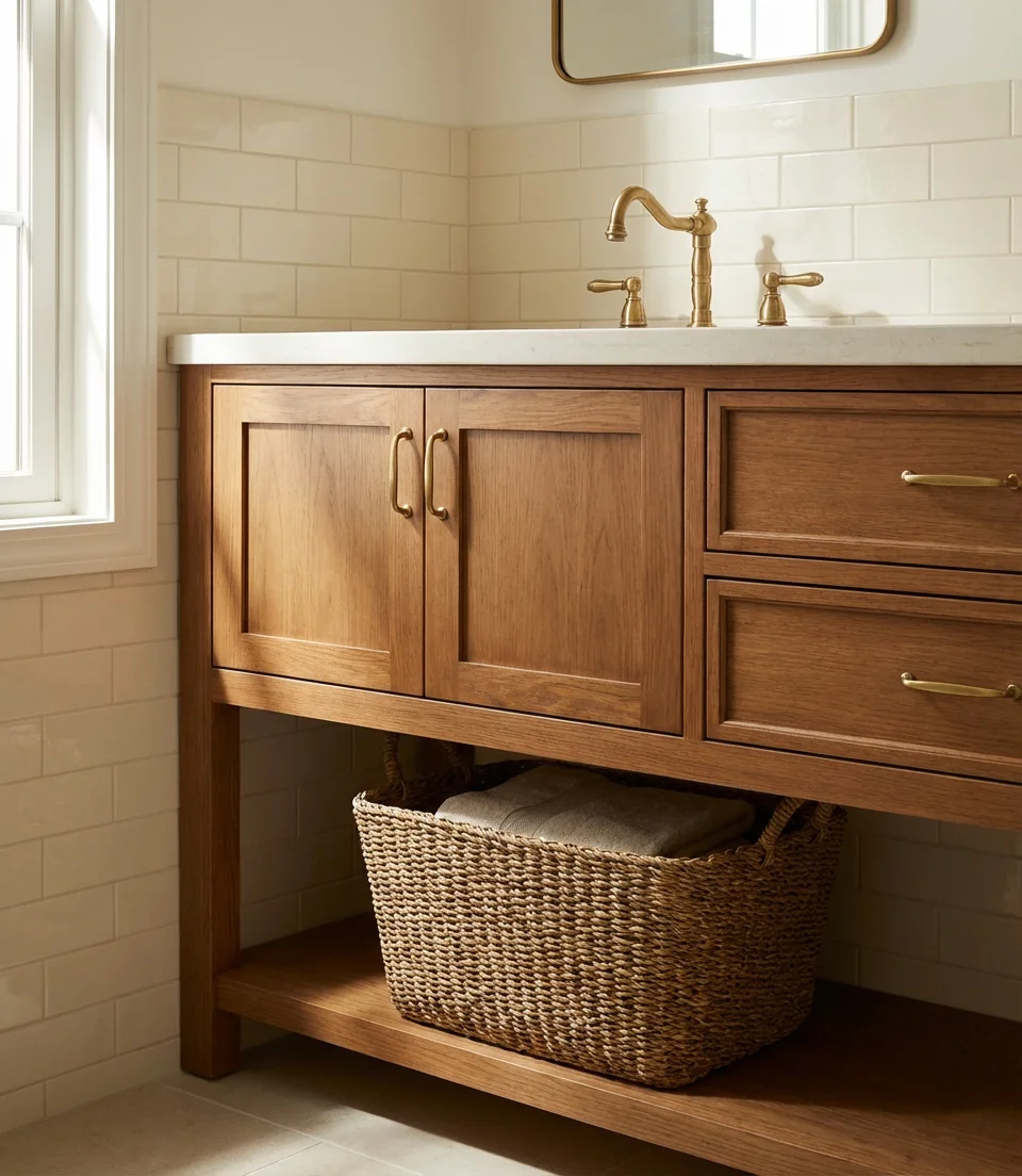 Brown Cabinets with Warm Neutral Palette 1