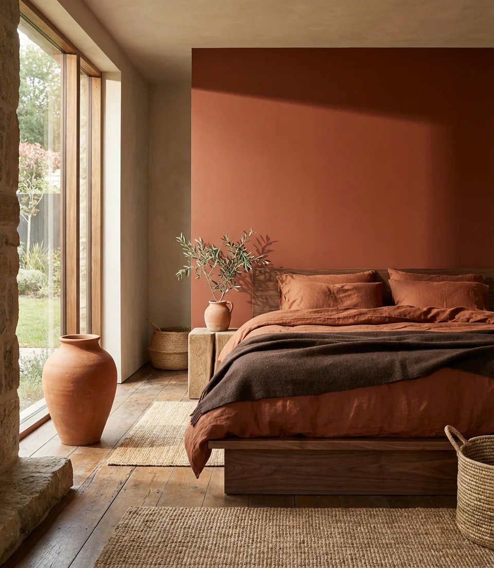 Brown and Terracotta Earthy Modern Bedroom 1
