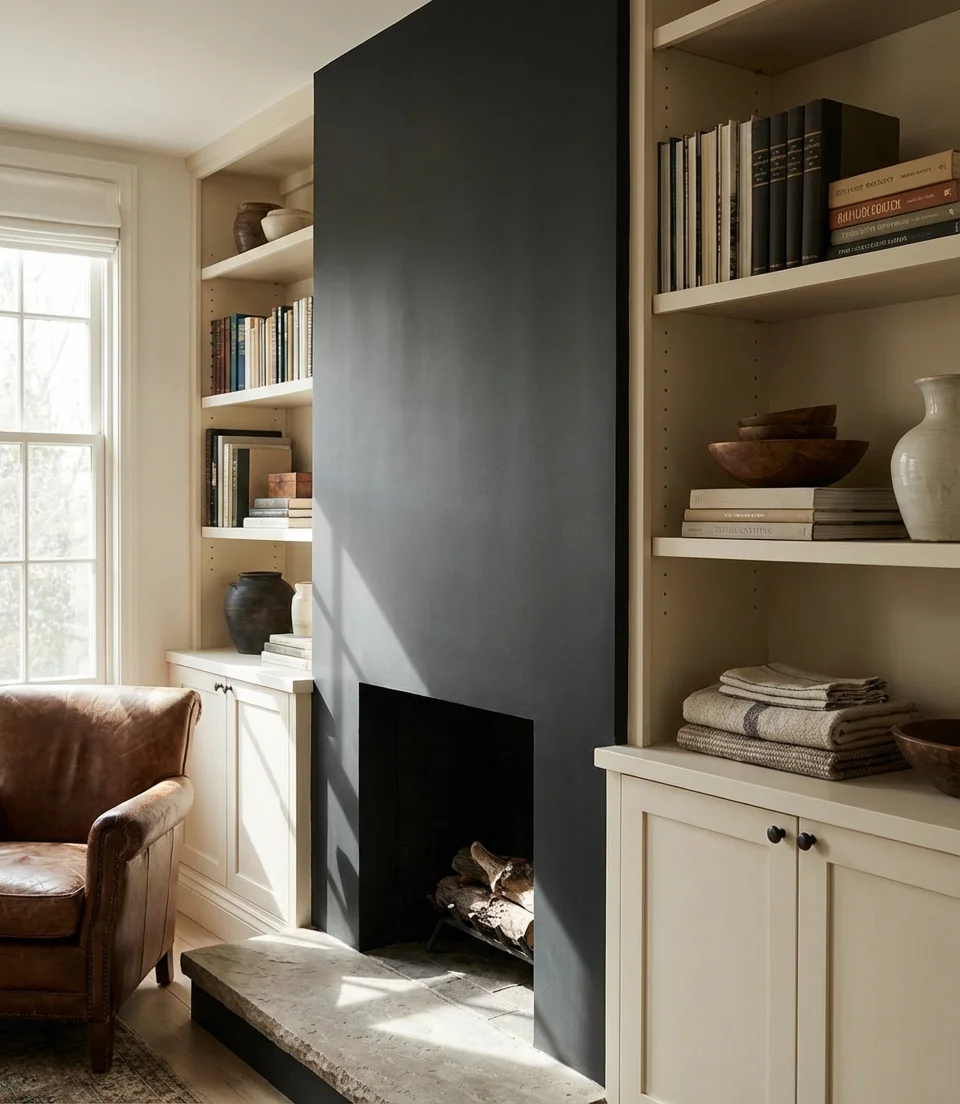 Built-In Shelving Around Fireplace 2