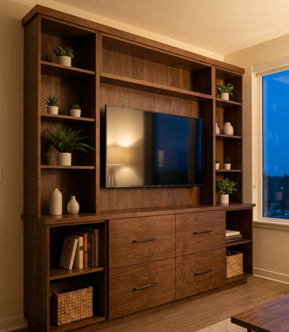 Built-In TV Entertainment Center with Hidden Storage 2