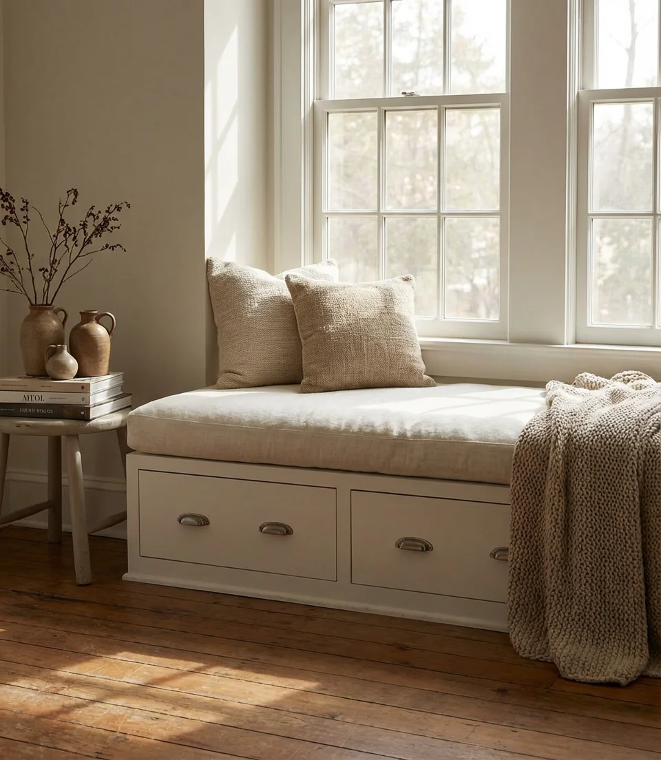 Built-In Window Seat with Drawers Below 1