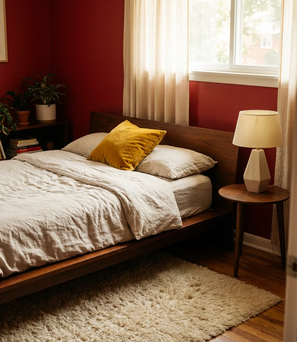 Cherry Red Bedroom With Vintage Flair 1