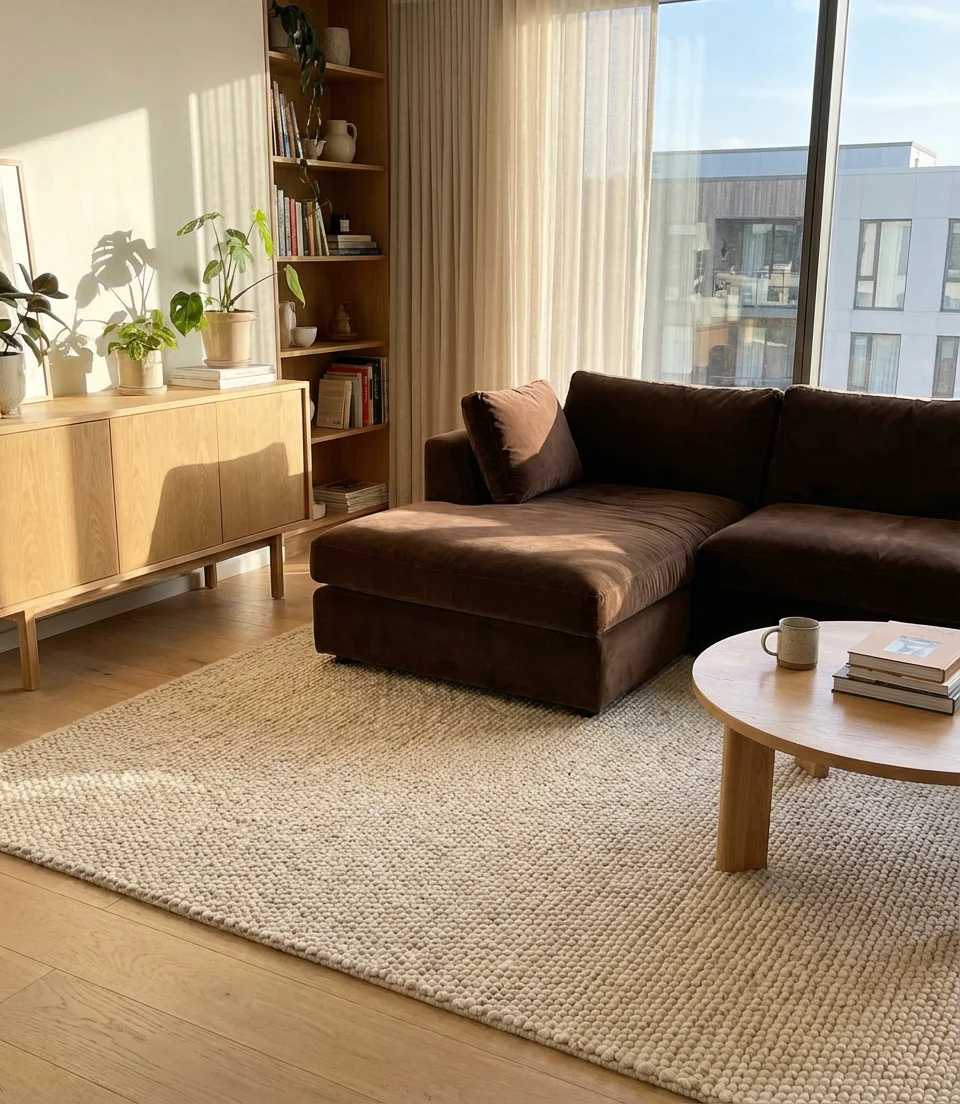 Chocolate Velvet Sofa with Cream Accents 2