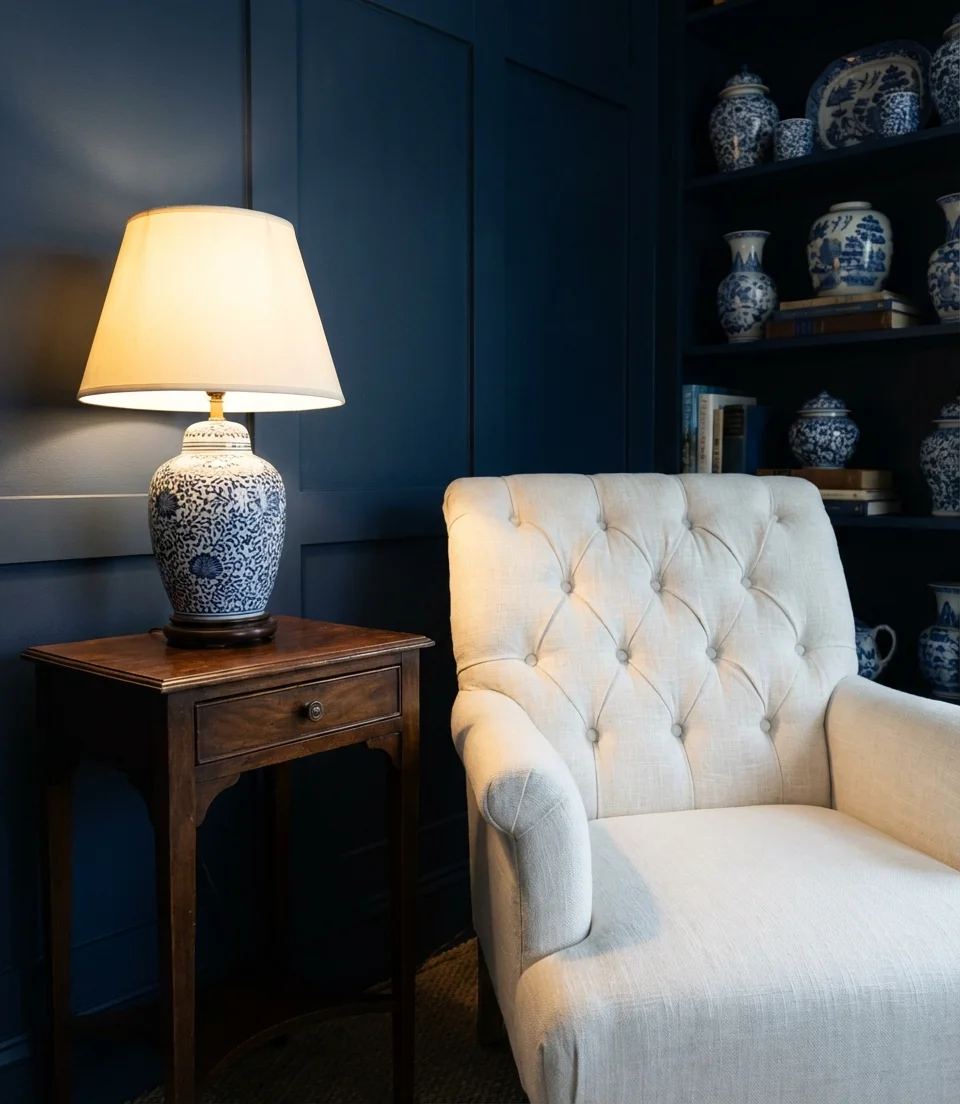 Classic Navy and White Traditional Living Room 2