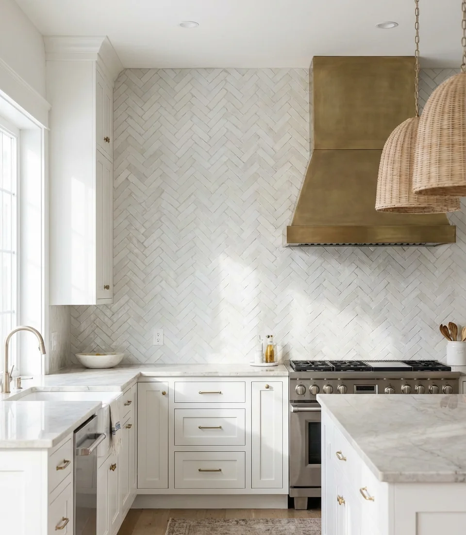 Coastal Kitchen with Herringbone Tile and Drama 1