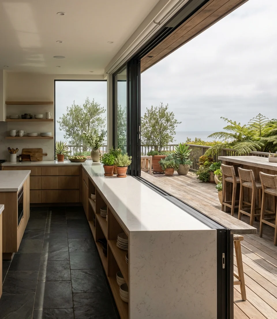 Coastal Kitchen with Outdoor Flow 1