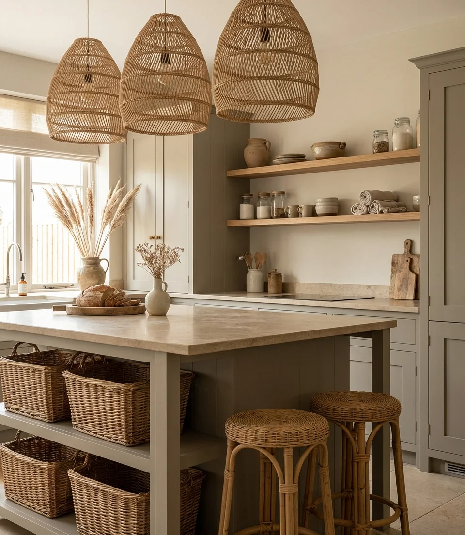 Coastal Kitchen with Rattan and Wicker Accents 1